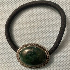 💎4 for $20💎 Silvertone and Green Stone Embellished Hair Elastic